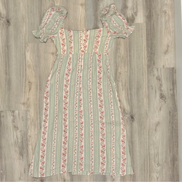 NWT WeWoreWhat Green Pink Floral Vertical Stripe Puff Sleeve Midi Dress Size 12 - Picture 8 of 10